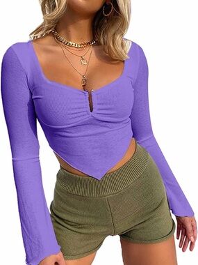 Avanova Women’s Lavender Long Sleeve Sweetheart Handkerchief Top Size M